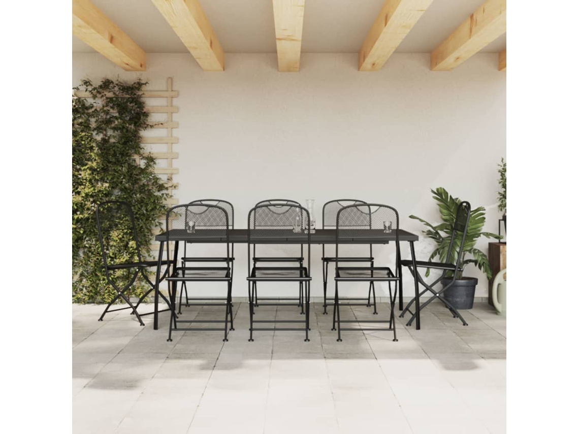 Vidaxl 9 Pcs Conjunto De Jantar Para Jardim Rede De Metal Antracite