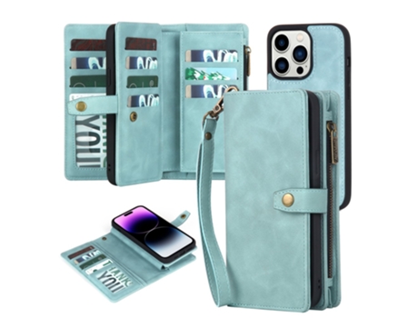 Capa Amovível Pega Para Iphone 15 Pro Megshi Pele Sintética Azul