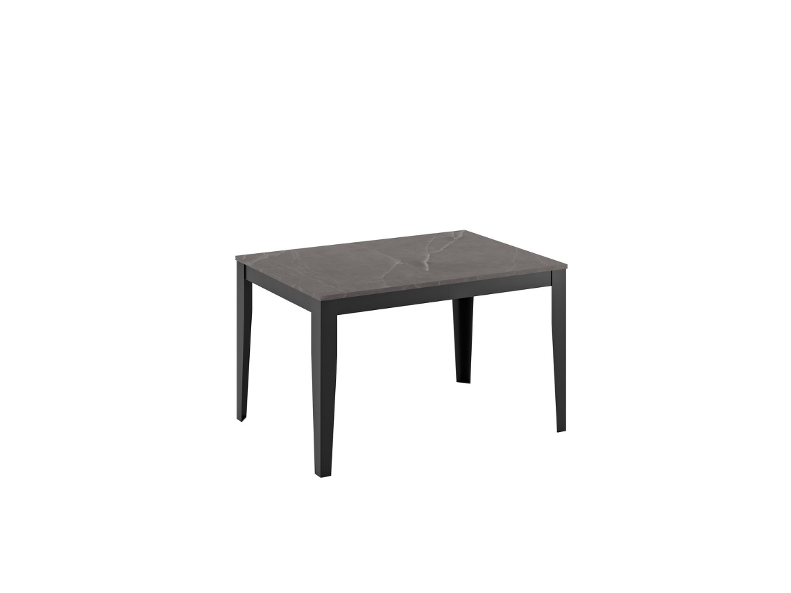 Mesa Grande Extensível De 130 A 290 Cm Com Tampo Em Melamina Cor Mármore Antracite E Pés De Metal Preto - Móvel De Design Moderno E Versátil