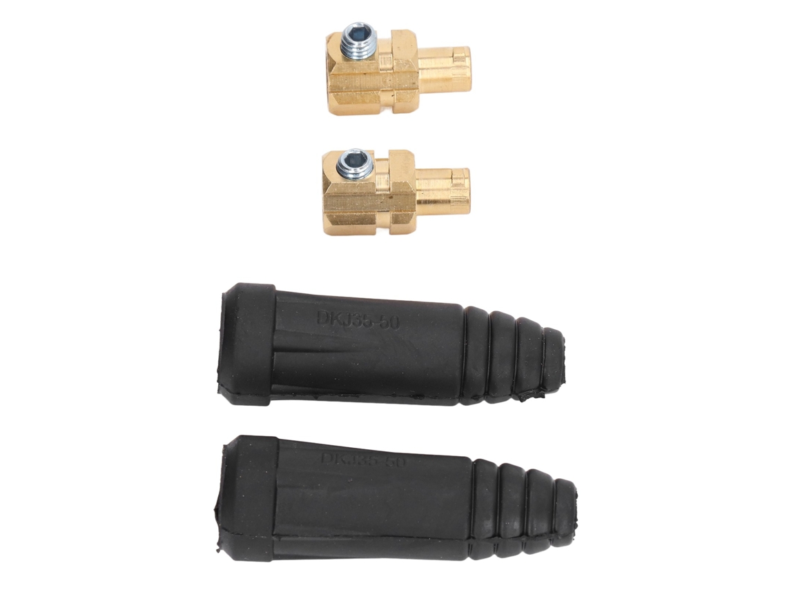 Conector rápido de latão e borracha resistente a óleo para cabos de soldagem em máquinas de solda.