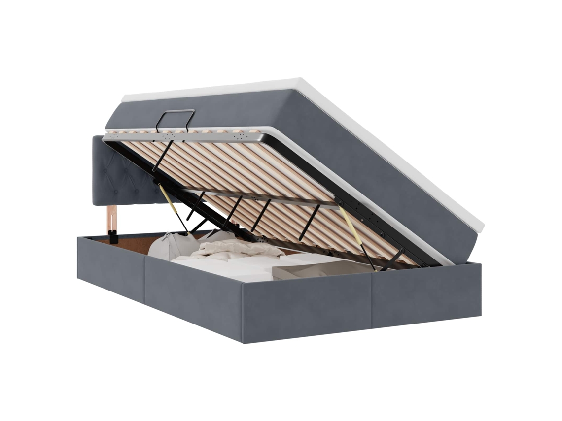 Cama com Arrumação e Led Cinza Escuro Veludo MAISON EXCLUSIVE (120x200 cm)