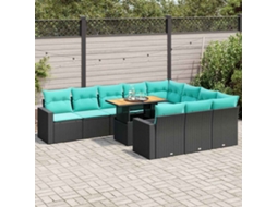 Vidaxl 11 Pcs Conjunto Sofás De Jardim C/ Almofadões Vime Pe Preto
