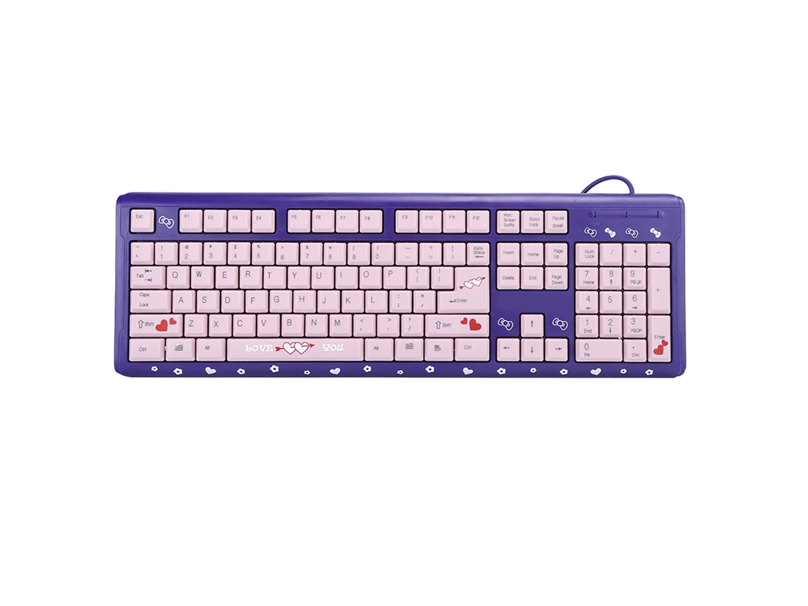 Teclado Fio Usb Ultra Fino Silencioso Roxo Rosa