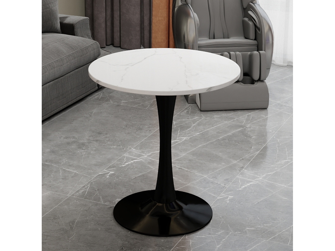 Mesa Centro 70cm Mármore Branco Preta Moderna