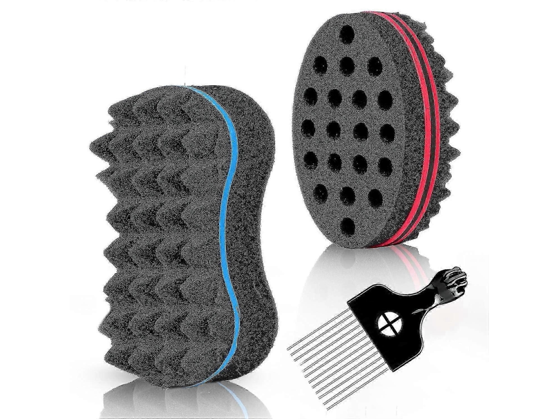 Kit Esponja Para Cachos Afro, Dupla Face, Com Pente