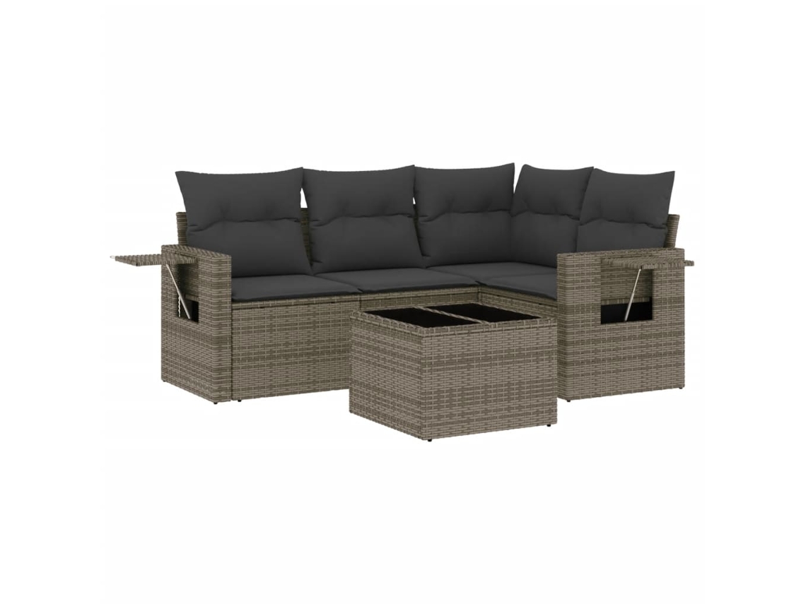 Conjunto de 5 Sofás de Jardim com Almofadões Vime Pe Cinzento MAISON EXCLUSIVE (5 pcs)
