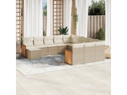 Vidaxl 12 Pcs Conjunto De Sofás P/ Jardim Com Almofadões Vime Pe Bege