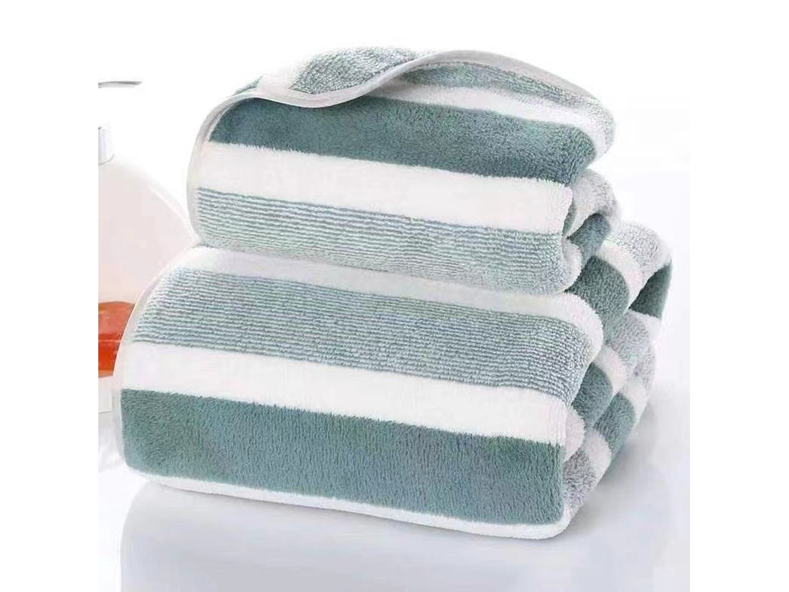 Conjunto de 2 Toalhas, em Tecido Coral Fleece, com Padrão Listrado, de Secagem Rápida e Absorventes BRILVIBERA (verde)