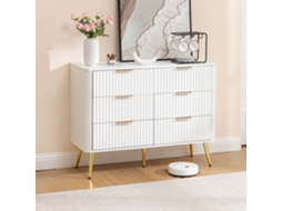 Cômoda 6 Gavetas, Baú Branco Moderno, Puxadores Metal, Corrediças Suaves, Mdf Resistente, Anti-tombo, Pernas 20cm Para Robô Aspirador.