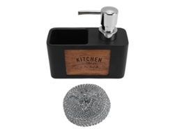 Dispensador de Sabão Líquido Resina Abs com Escova para Cozinha e Banheiro Preto