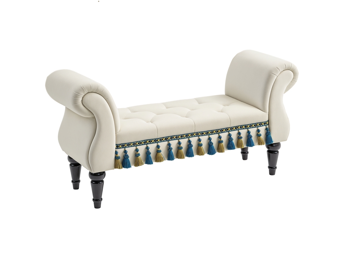 Banco acolchoado banco de assento design vintage até 150kg 117x40x58cm bege BTFORUS