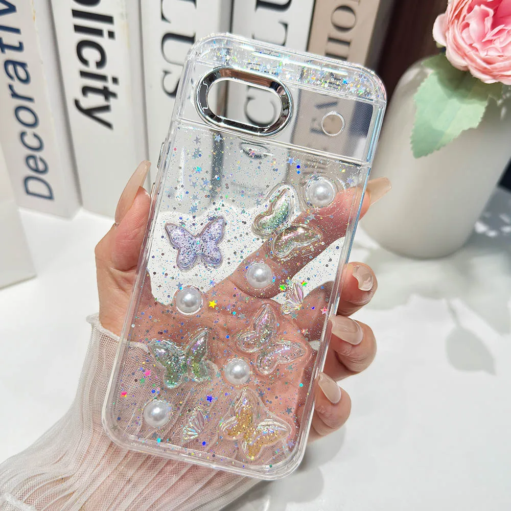 Capa Decorativa Com Glitter Para Celular (pixel 10 Pro Xl De 5 Polegadas), Transparente E Resistente A Impactos.