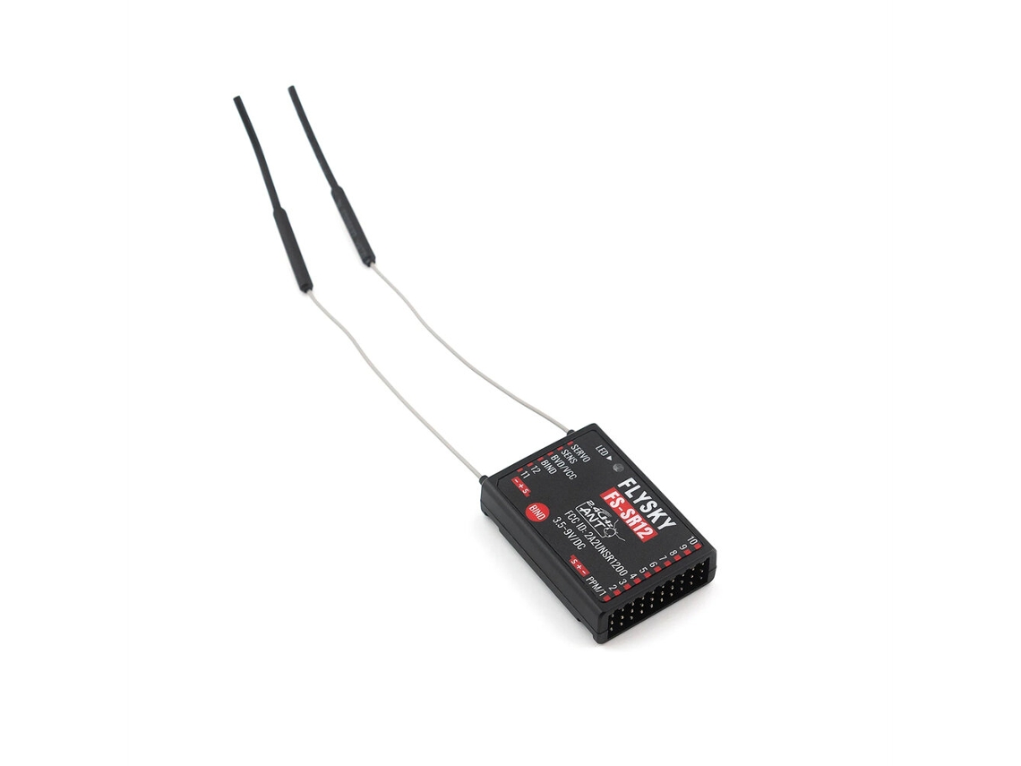 Receptor Flysky Fs sr12 de 2,4 Ghz com 12 Canais e Antena Dupla para Modelos de Automóveis, Barcos e Robôs Rc de Asa Fixa. MDUG