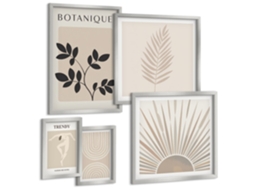 Galeria De Pinturas Murais Plantas Tropicais, Pássaros, Natureza Moldura Prateada Quadros Para A Sala De Estar Espelharte (conjunto De 5 Imagens)