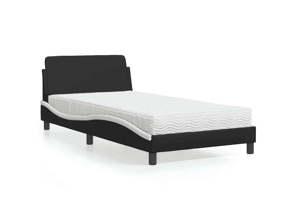 Vidaxl Cama Com Colchão Dover 100x200 Cm Couro Artificial Preto E Branco