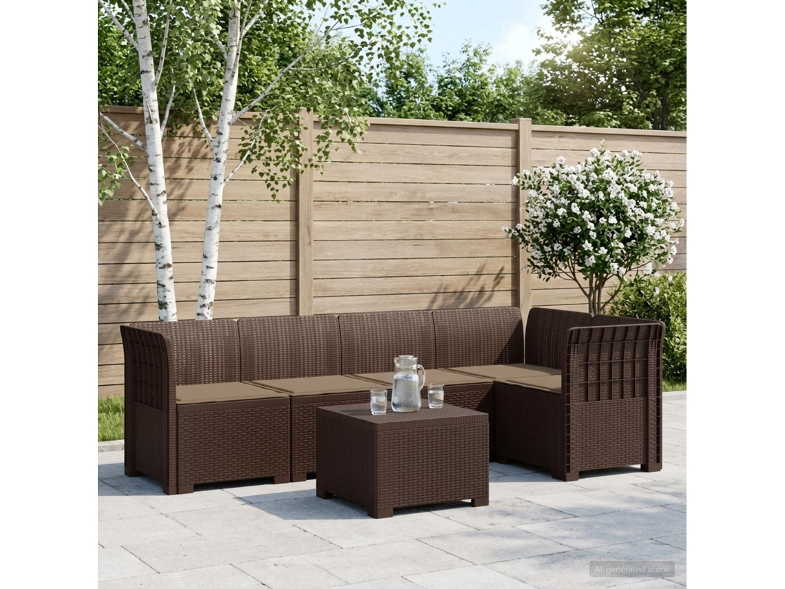 Vidaxl Sofá De Jardim De 5 Pessoas Com Almofadas Visual De Rattan Pp