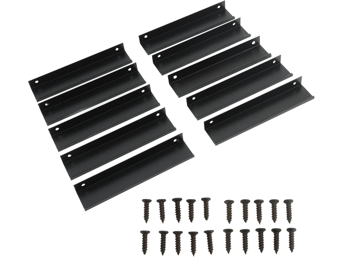 Conjunto De 10 Puxadores Borda Armário Em Liga Alumínio Duráveis E Ocultos Para Portas Cozinha Banheiro, 15cm, Pretos