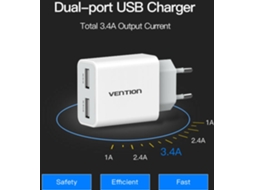 Carregador Vention de Viagem com Duplo USB 5v / 1A - 2,4A