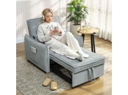 Poltrona Cama 3 Em 1 Com Encosto Reclinável E Travesseiro, Revestimento Veludo, 88x84x87 Cm, Cinza