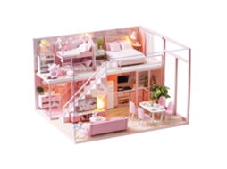 Apartamento Duplex Rosa. Maquete 3d Com Capa Protetora E Luzes Led. Dimensões: 16x25x21 Cm.