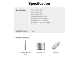 Caneta Huion W507, 8192 Níveis de Pressão, Kamvas Pro 12/13/16/20, com 10 Pontes S/MARCA