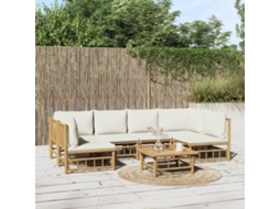 Vidaxl 7 Pcs Conjunto Lounge De Jardim Bambu C/ Almofadões Branco Nata