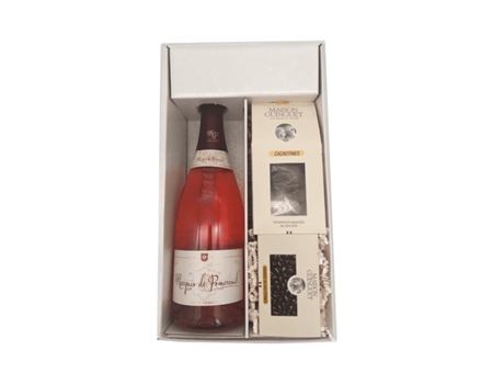 White Gift Box - Champagne Marquis de Pomereuil 75 cl -1 Rosé - Cacaotines (1x150g) and Sauternes Raisins (1x100g) MAISON GUINGUET