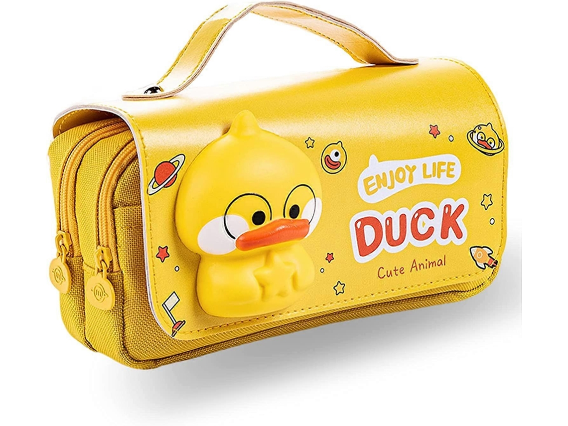 Estojo Para Lápis, Fofo De Patinho Amarelo Com Brinquedo Antiestresse, Grande E Portátil Alça, 3 Compartimentos, Lona, ​​estilo Ka Aquaforge