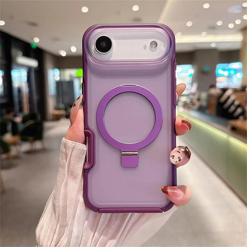 (roxo Escuro, Iphone 14 Pro) Capa Para Celular Com Suporte Magnético Em Anel, Capa Protetora Transparente Fosca À Prova De Choque Em Pctpu