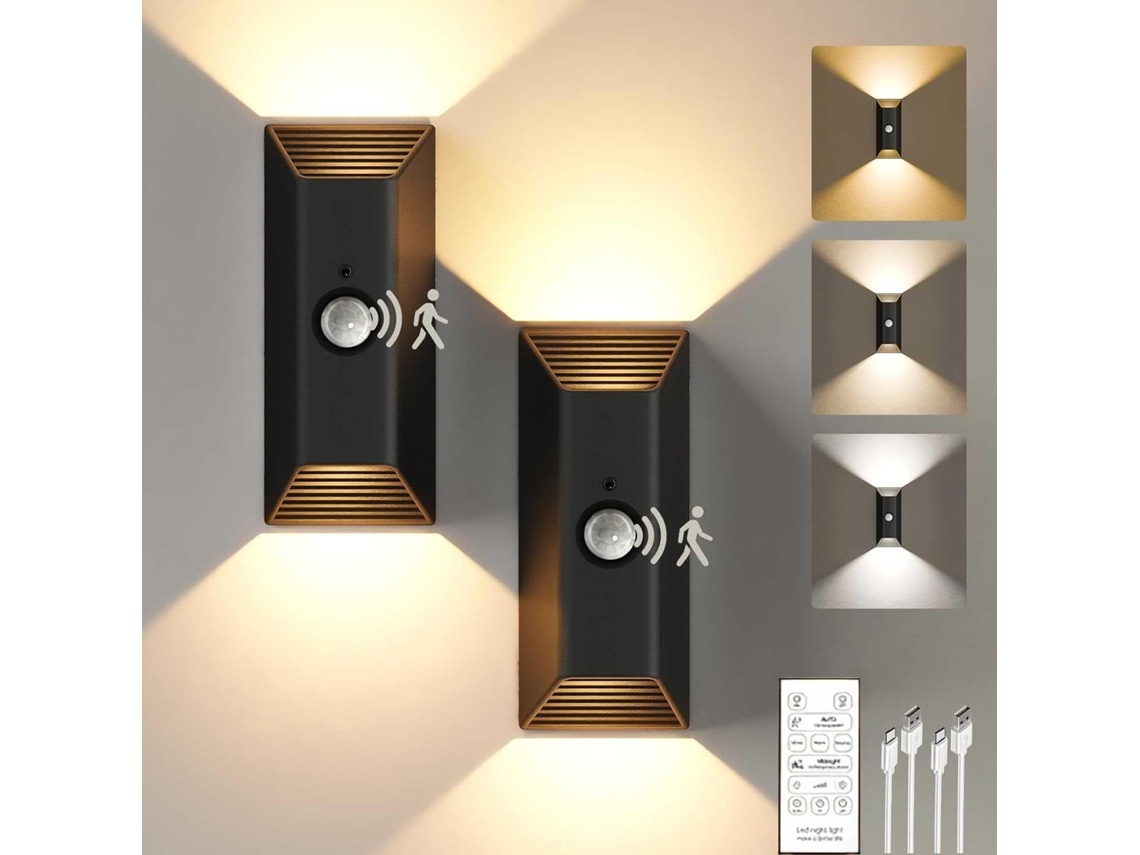 Conjunto de 2 lavadores de parede com sensor de movimento, alimentados por