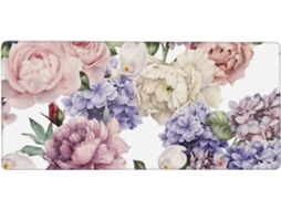 Mousepad para Computador de Grande Formato com Estampa Floral em Aquarela e Base Borracha Antiderrapante, 40 X