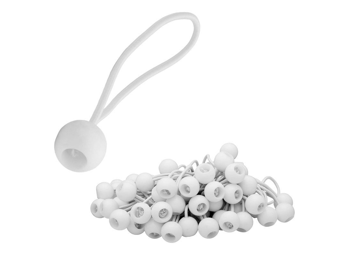 50 Cordas Elásticas com Bolas de Plástico, 15cm, Brancas