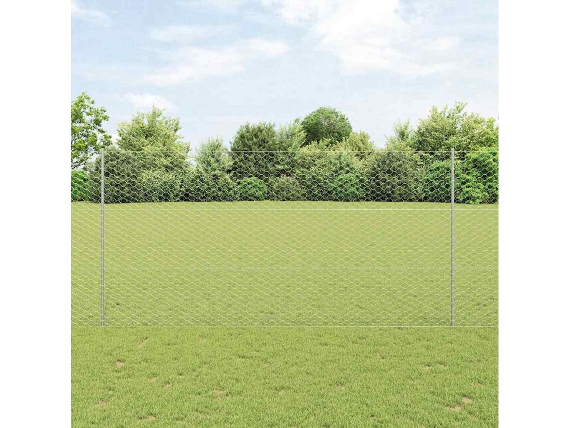 Vidaxl Cerca Hexagonal Com Poste 25 X 1,5 M Aço Galvanizado Prateado