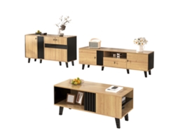Conjunto De 3 Peças Para Sala: Mesa De Centro, Rack Para Tv E Aparador. Design Moderno Em Madeira E Preto, Elegante E Com Muito Espaço.