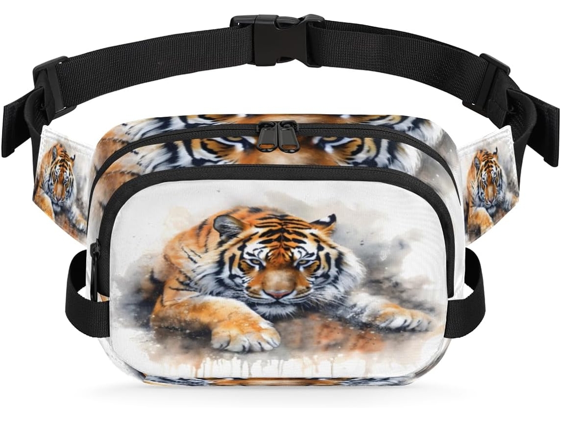 Pochete com Estampa de Tigre em Aquarela para Mulheres 22 8 X 6 3 X 15 5 Cm Design Diy Pa Impermeável de Alta