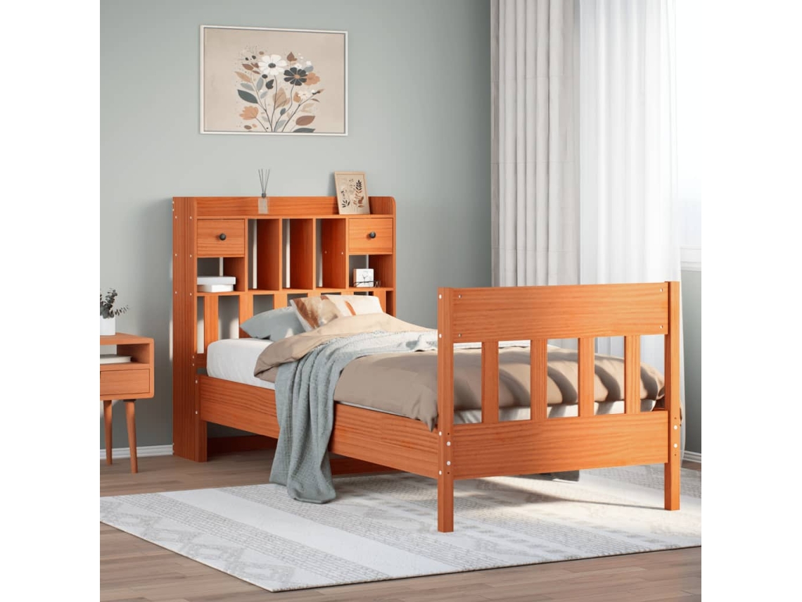 Vidaxl Cama Sem Colchão 100x200 Cm Pinho Maciço Castanho-mel