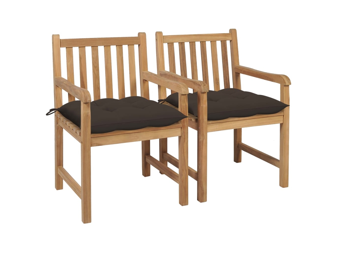Cadeiras Jardim C/ Almofadas Cinza Acast. 2 Pcs Teca Maciça Dkd Home Decor