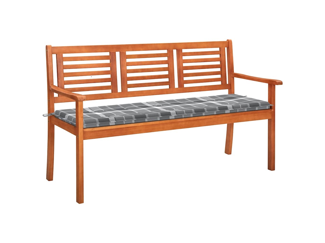 Vidaxl Banco De Jardim 3 Lugares C/ Almofadão 150 Cm Eucalipto Maciço
