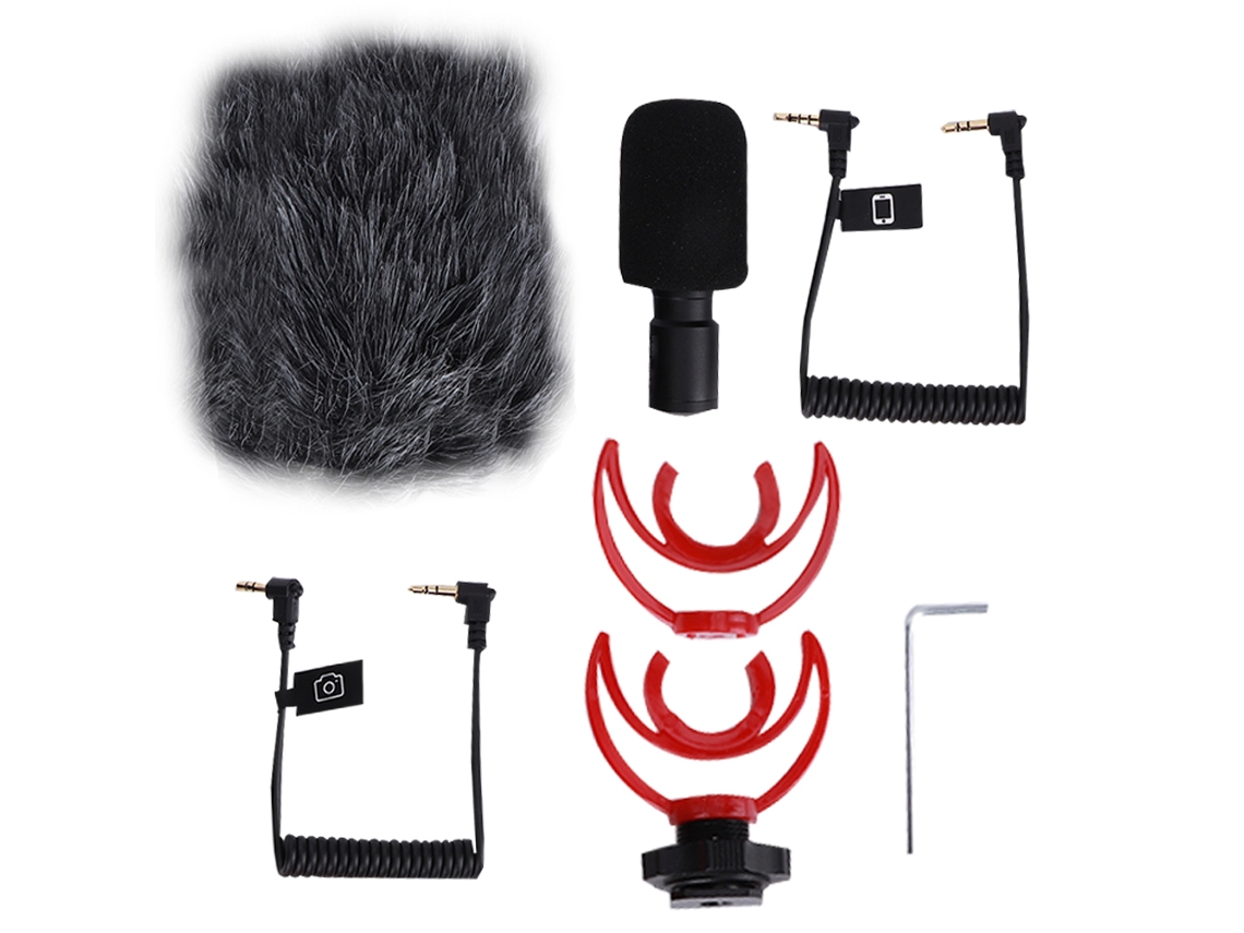 Microfone condensador para gravação de vídeo com mini suporte para câmera