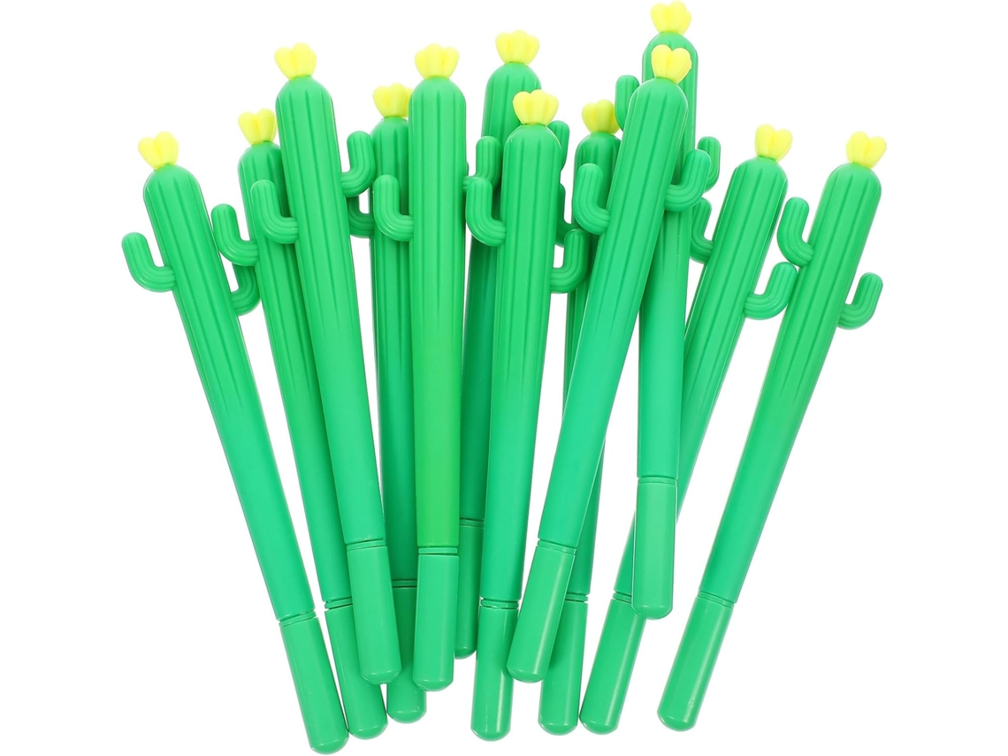 12 Canetas Em Gel Formato De Cacto Para Estudantes, Feitas Pvc Verde,