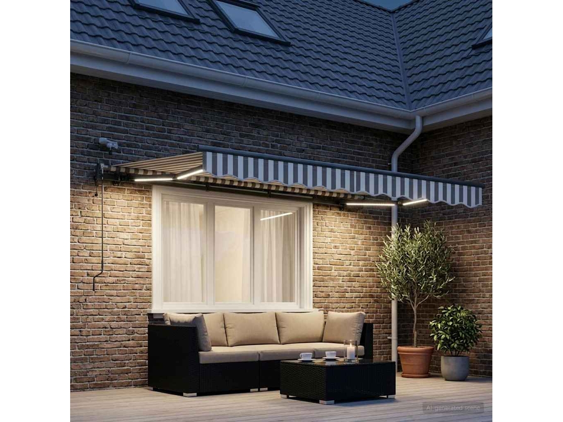 Vidaxl Toldo Retrátil Cinza Claro E Branco 300 X 250 Cm Poliéster