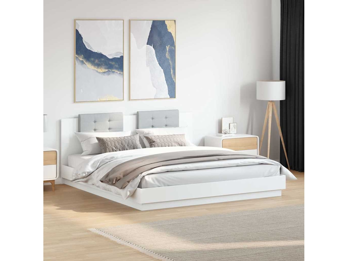 Vidaxl Estrutura Cama C/ Cabeceira 160x200 Cm Derivados Madeira Branco