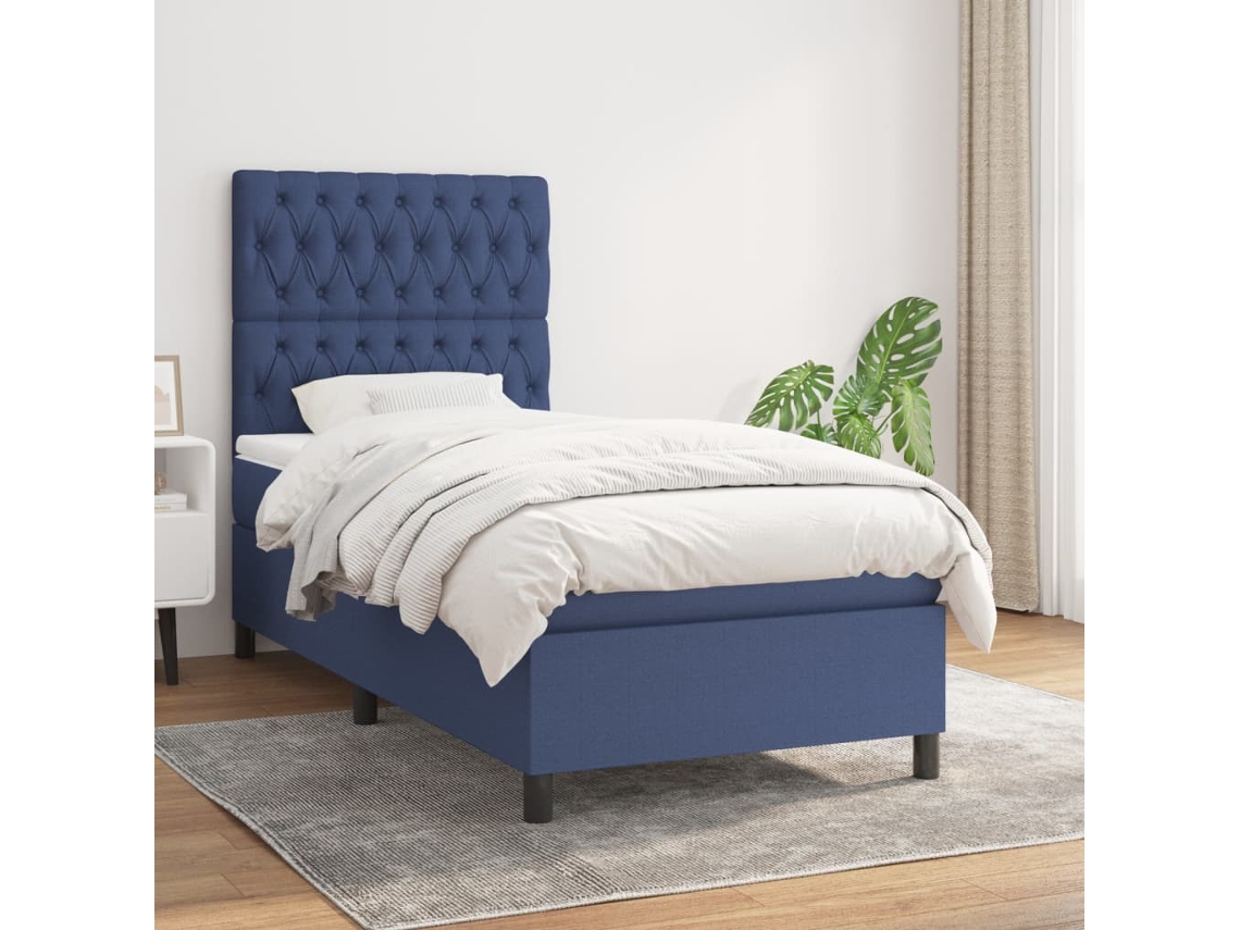 Vidaxl Cama com Molas/colchão 90x190 Cm Tecido Azul