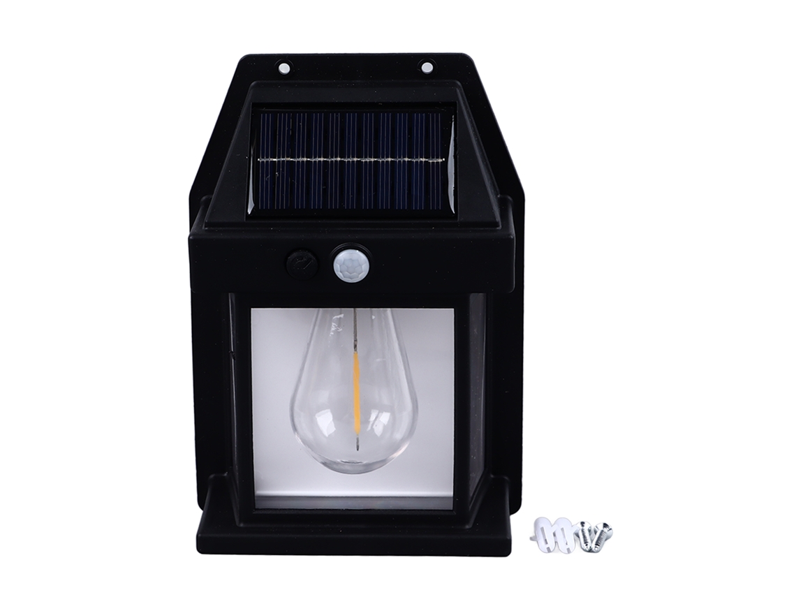 Luz Solar Externa De Muro Com Sensor De Movimento Preta