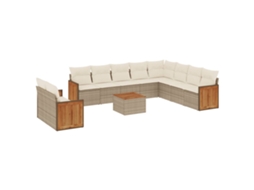 Conjunto de 11 sofás de jardim com almofadões Vime Pe Bege MAISON EXCLUSIVE