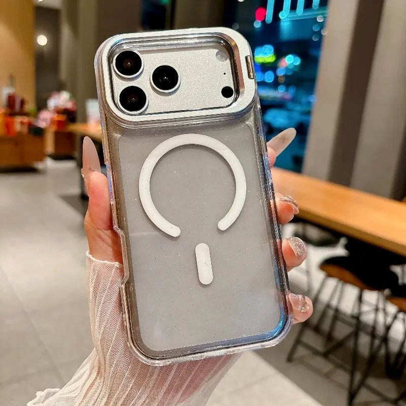 Capa Para Iphone 15 Plus Preta Com Carregamento Sem Fio E Suporte Para Lente.