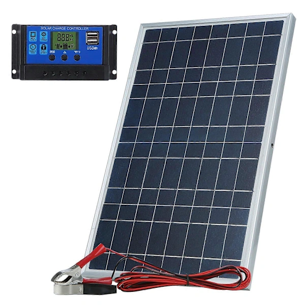 Carregador de Painel Solar 10w 12v com Controlador 10a, Adequado para Veículos, Abridores de Portão e Cercas Elétricas BRILVIBERA