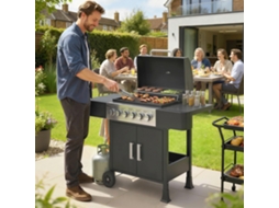 Barbecue A Gás Barbeceu Com 6 Queimadores 15 Kw Termómetro 2 Prateleiras Laterais Earmário 135x51x101 cm Preto