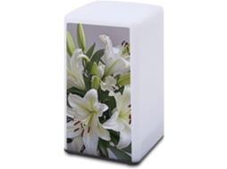 Luminária de mesa minimalista, portátil e antiaderente, com lírios brancos, formato quadrado, ideal para a mesa.