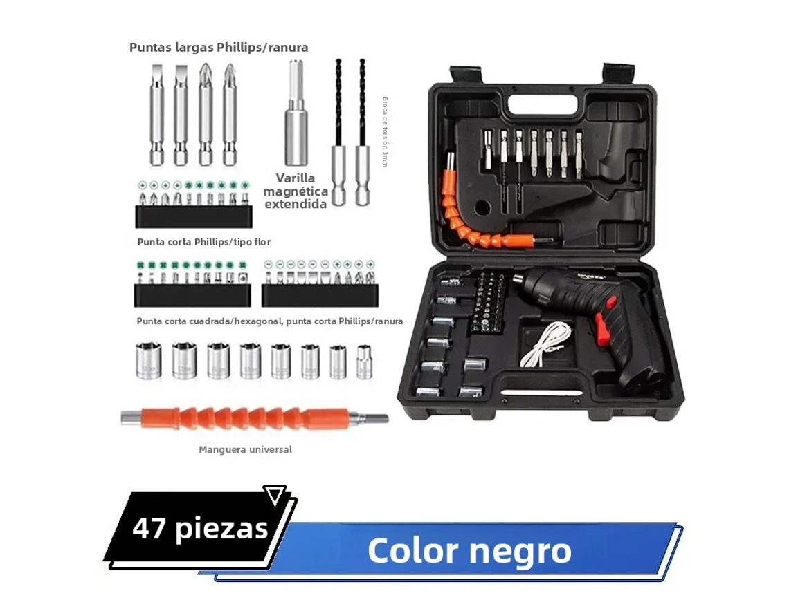 Conjunto de Parafusadeira Elétrica Portátil Sem Fio , 3,6 V, Equipada com Bateria de 1800 Mah. MDUG (47 Peças)